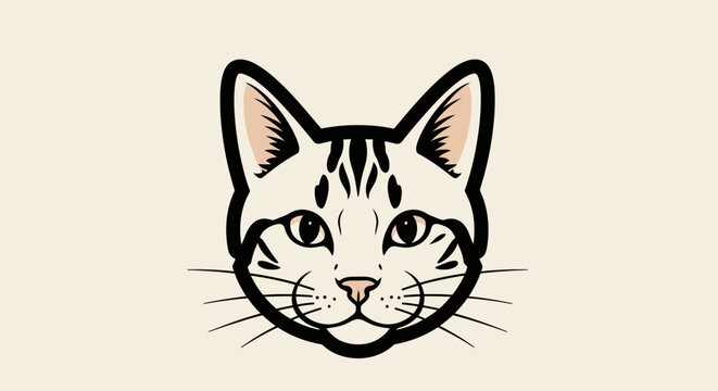 Stylized feline face illustration, modern vector art featuring a cat's head with bold lines on