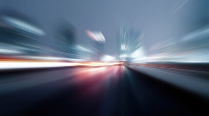 Panoramic view of high speed technology motion in modern big city, abstract light trails background, speed concept