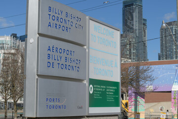 Naklejka premium signs at entrance/exit to Billy Bishop Toronto City Airport Terminal, near 2 Eireann Quay