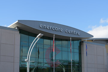 Fototapeta premium east facing facade and sign of Enercare Centre, a convention centre, located at #1, 100 Princes' Blvd, Exhibition Place, Toronto