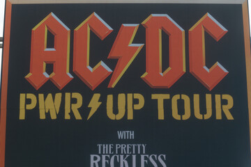 Fototapeta premium close-up of Exhibition Place digital roadside billboard featuring a concert promotion for AC/DC PWR/UP Tour (September 16, 2026 in Toronto)