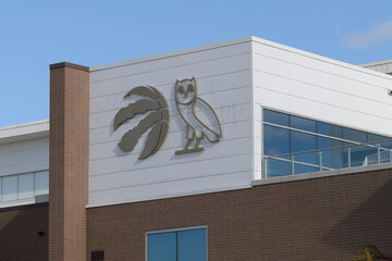 Fototapeta premium exterior building facade and logo sign of OVO Athletic Centre, a gym, located at 30 British Columbia Rd, Exhibition Place, Toronto
