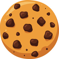 Round chocolate chip cookie illustration with brown chips and golden dough vector
