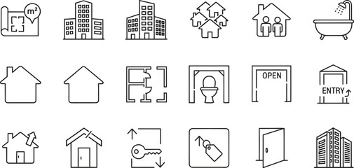 Real Estate and Home Property Icons Set Vector Illustration Line Design
