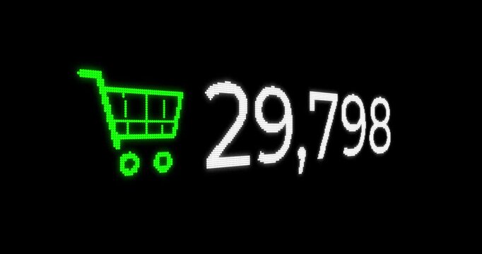 Quick numerical shopping cart design with green shopping cart icon on black background