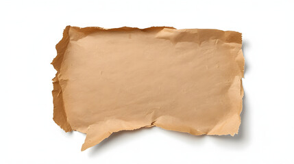A torn piece of brown paper in the shape of a speech bubble, casting a shadow against a white background