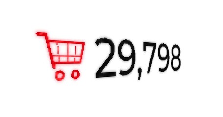 Quick numerical count of shopping cart with red shopping cart icon on white background - Powered by Adobe