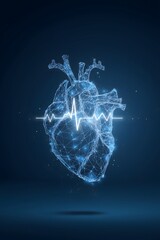 Digital Heart Design with Electrocardiogram Pulses on Dark Background