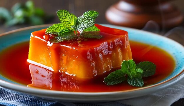 Close-up view of a traditional Latin American dessert on a plate, made from papaya or mamon in syrup.
