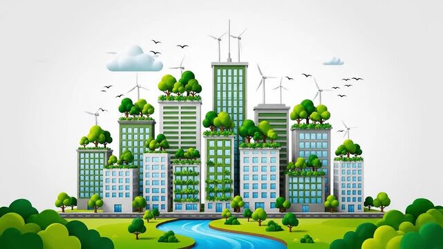 Green City Animation Showing the Evolution of Sustainable Urban Planning and eco-friendly