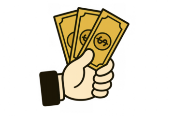 Hand holding dollar banknotes, showing payment, currency, wealth, financial transaction, business, earning, and spending money icon