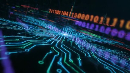 Digital data flow on circuit board with binary code abstract technology background. - Powered by Adobe