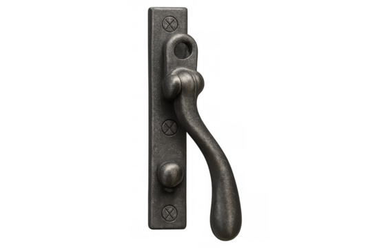 Vintage metal window casement fastener, a traditional lever handle mechanism for home hardware and securing windows