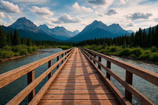 wooden bridge over lake - Powered by Adobe