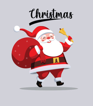 Santa Claus Holding Bell and Gift Bag | Christmas Illustratio