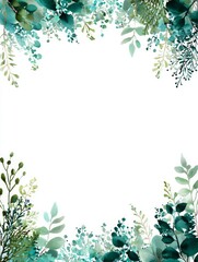 Obraz premium Elegant and classy watercolor border with various greenery around like ferns, ivy, stinging nettles