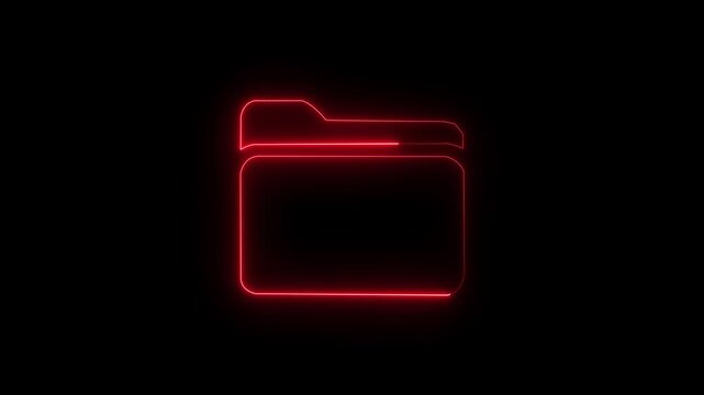 Glowing neon folder icon on black background with light effect symbol digital. digital data organization concept abstract technology symbol. Glowing neon folder icon 4k isolated on black background.