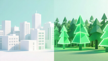 Vibrant contrast between urban and natural environments showcases harmony of smart technology and sustainable living in modern world