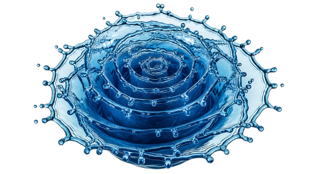 Water splash in the form of a flower, blue water