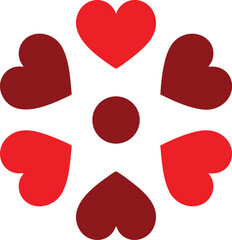 Hearts arranged in circular shape forming snowflake