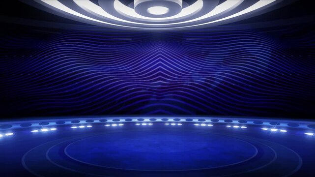 Elegant, virtual studio background. CG animated video loop backdrop, ideal for news tv shows or events. suitable on VR tracking system stage sets, with green screen