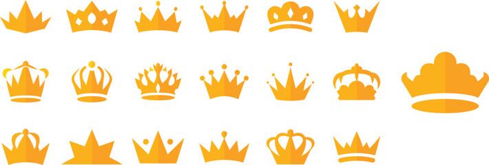Golden crown icons variety flat design elements, Elegant royal crown vector collection