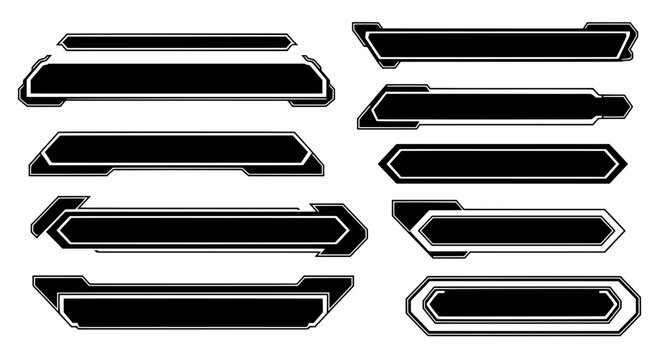 A set of modern cyberpunk text panels and title bars. These futuristic graphic elements are ideal for creating a streaming HUD display or a game UI. Vector.
