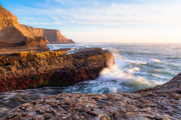 Crashing waves on the rocky California Coastline