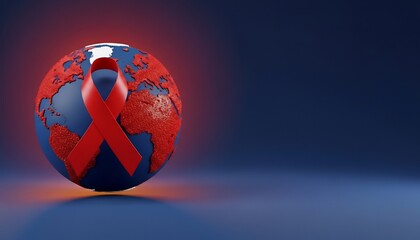 World AIDS Day concept featuring a symbolic red ribbon wrapped around a glowing Earth, signifying global awareness and support for the fight against HIV