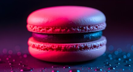 Delicious Macaron Delight A Vibrant Close-up of a Sweet Confection on a Colorful Backdrop