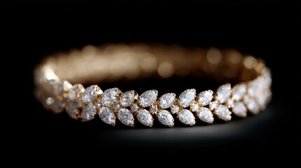 Luxury jewelry bracelet with diamonds, isolated on black background, product photography