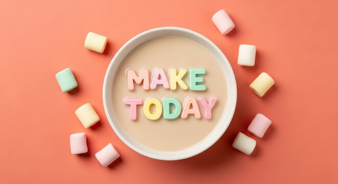 Brighten your day with a sweet, encouraging message featuring colorful marshmallows floating in creamy beverage
