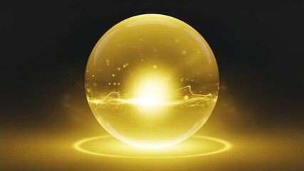 Abstract golden orb with particles and energy streams on dark background glowing animation - Powered by Adobe