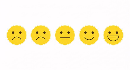 Customer satisfaction meter with different emoticons isolated on white background