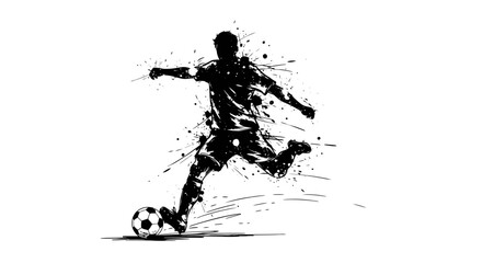 Dynamic splash art depiction of a footballer kicking a ball with power and energy expressed