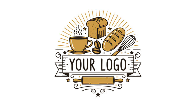 Baking and Coffee Shop Emblem for Customizable Logo Bakery Branding