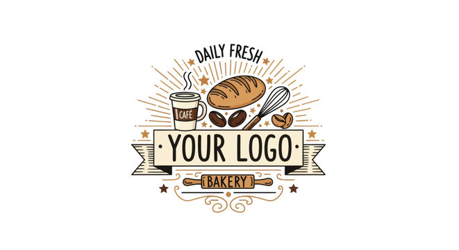 Rustic bakery and coffee shop logo with fresh bread and beans