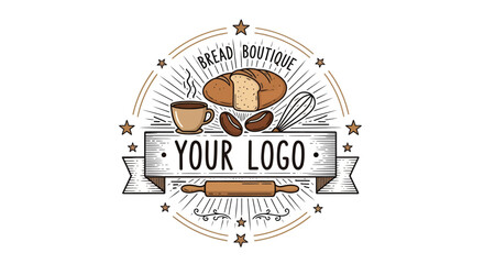 Bakery Boutique Emblem with Bread Coffee and Baking Utensils for branding