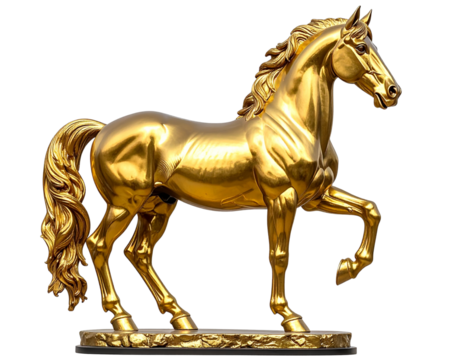 - Elegant Golden Horse Figurine in Majestic Pose, isolated on transparen