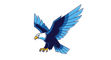 Fototapeta premium Stylized eagle illustration soaring with vibrant blue hues on a crisp white backdrop