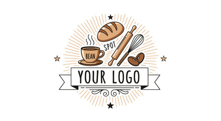 Baking and coffee shop emblem design with a customizable banner element
