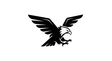 Fototapeta premium Majestic eagle with outstretched wings in bold black silhouette against a pristine white background