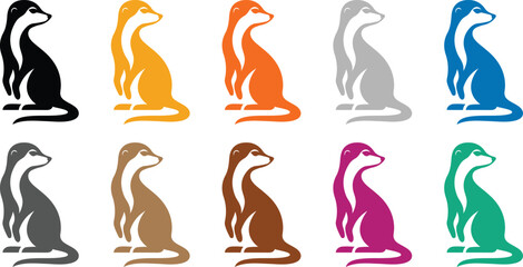 Meerkat silhouettes collection in various colors, Colorful meerkat animal silhouettes design vector