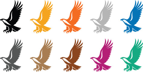 Stylized colorful eagle silhouettes collection, Colorful eagle bird silhouettes vector design