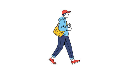Fototapeta premium Illustration of a young person walking with a bag in a casual and modern style image