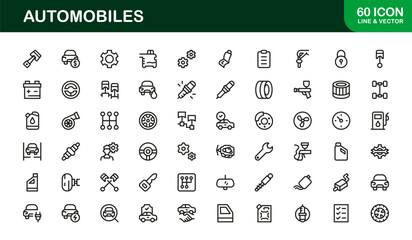 Elegant Automobiles icons set representing transportation, fleet management, and vehicle logistics
