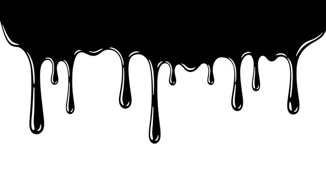 Black Liquid Dripping on White Background – Ink, Paint or Oil Design Element