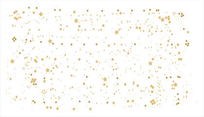 Festive golden stars and circles confetti scattered on white.
