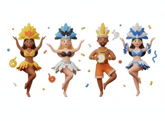 Carnival Dancers Illustration Festive Characters, Celebration, Brazilian Culture