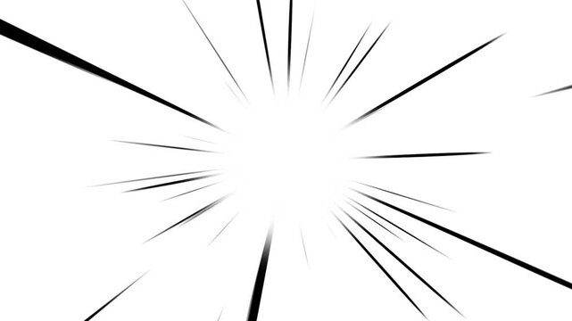 Radial Comic Light Speed Lines Moving, manga speed lines over on white background. Cartoon comic fast motion video, manga speed line motion animation, cartoon speed line texture pattern effect